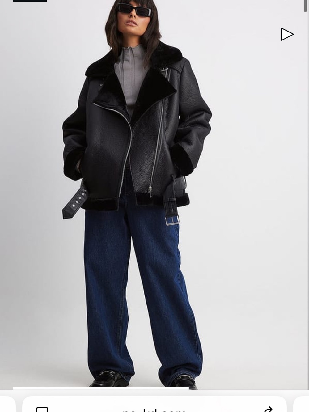 NA-KD Black Shearling Aviator Jacket